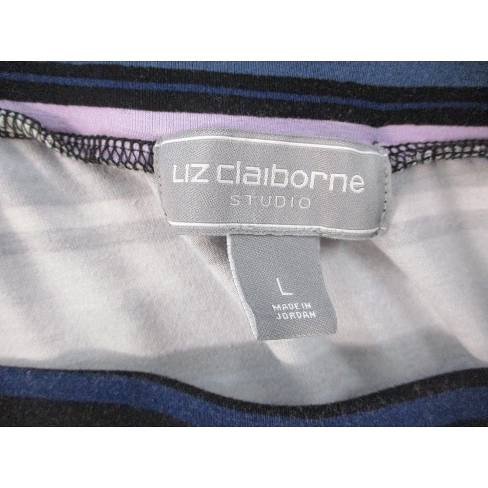 Liz Claiborne Studio Striped Maxi Skirt Blue Purple L Jersey Knit Side Slit - Picture 7 of 9